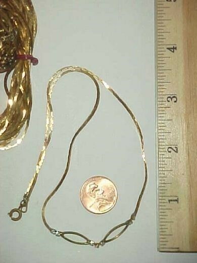 3 VINTAGE BRASS SEVEN RHINESTONE DOUBLE OVAL CENTER COBRA CHAIN NECKLACES L911