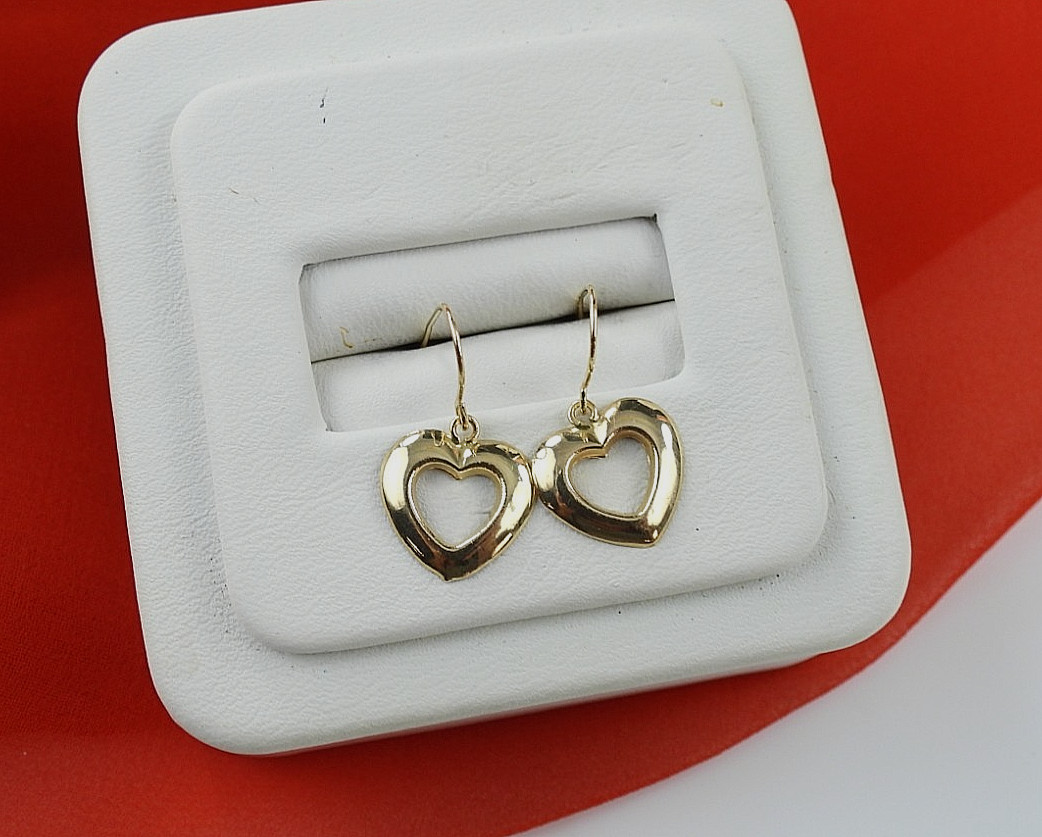 14K Yellow Gold Heart Dangle Drop Earrings Vintage JCM Fine Hook Classic Jewelry