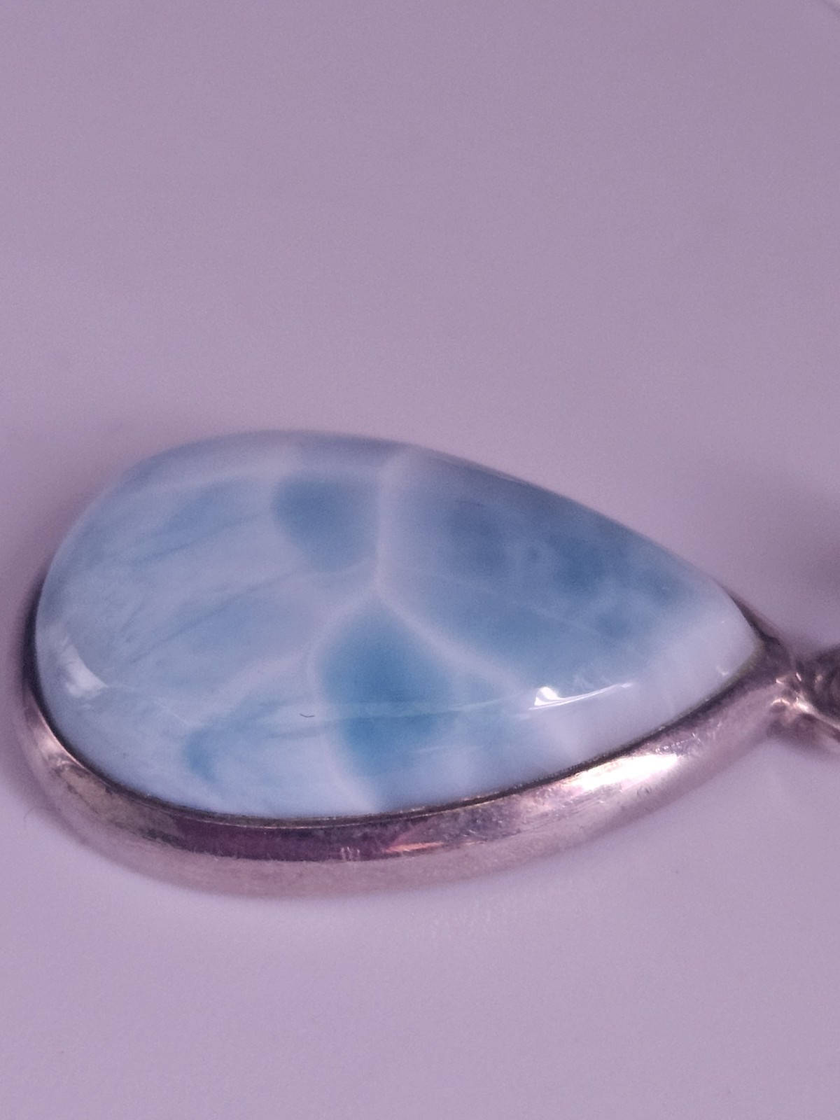 Vintage 925 Sterling Silver Natural Larimar Pendant Necklace 16″