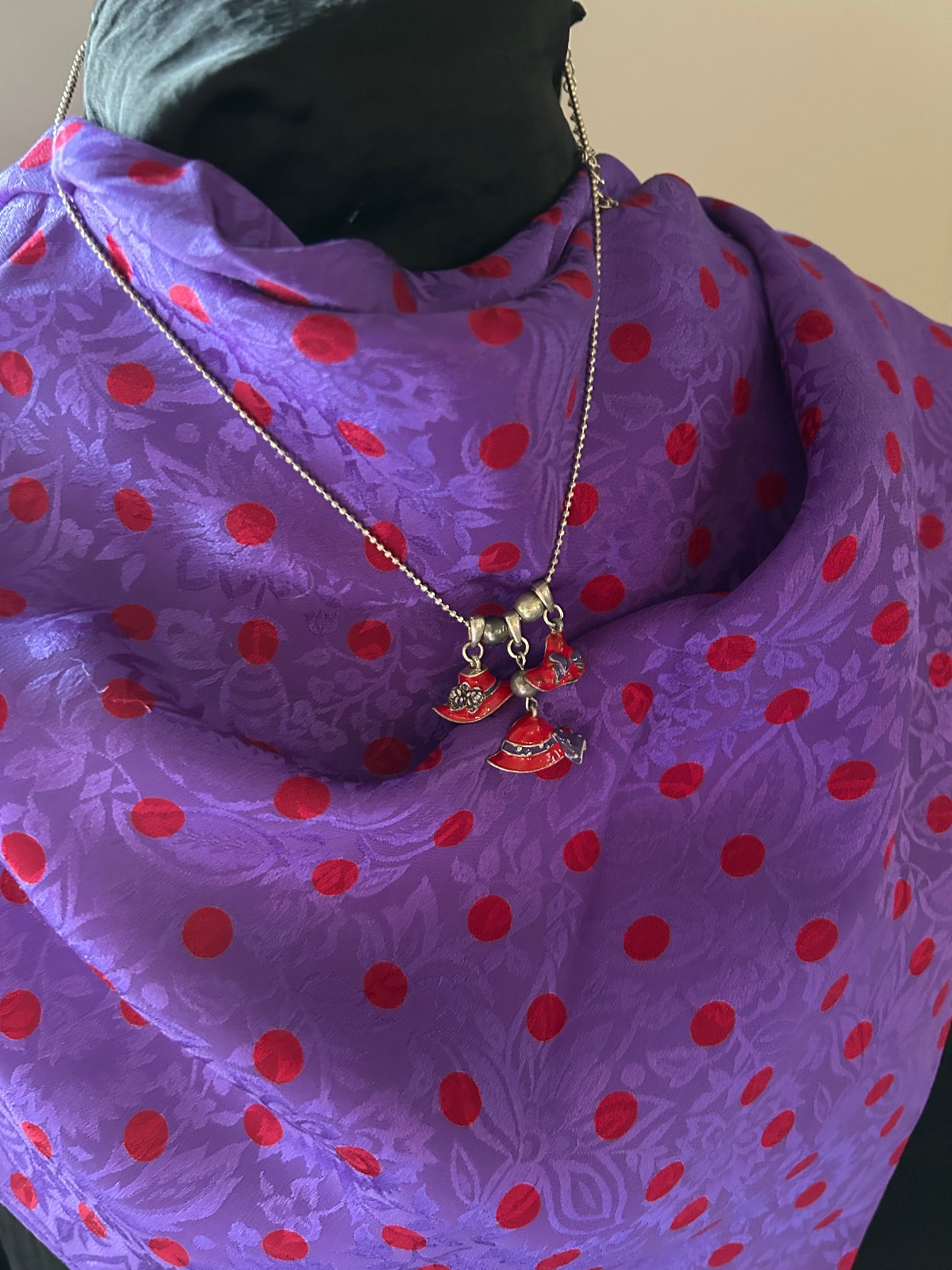 Red Hat Society Lot -Charm Necklace + 4 Purple & Red Scarves Assorted Styles