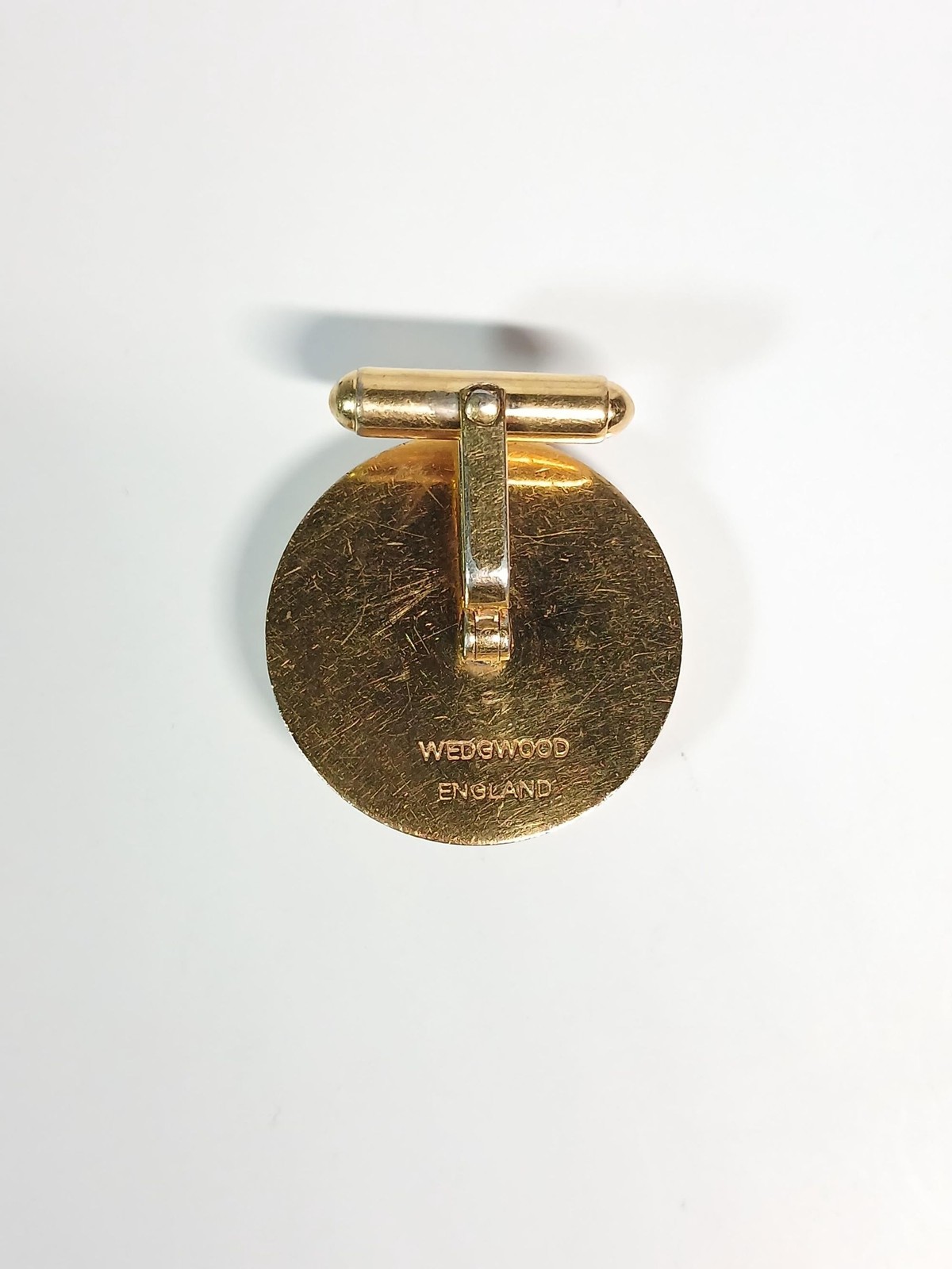 Vintage Wedgwood Black Jasperware Ship Single Cufflink Gold Tone England