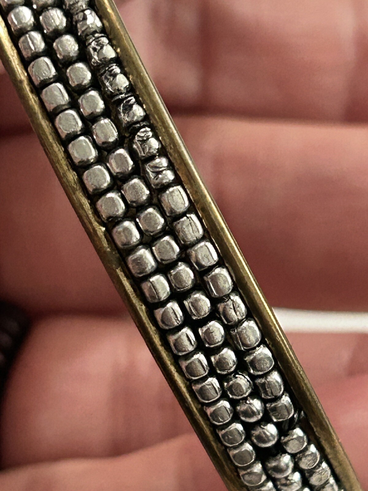 Vintage Silver Tone Metal Beaded Brass Bangle Set Of Two