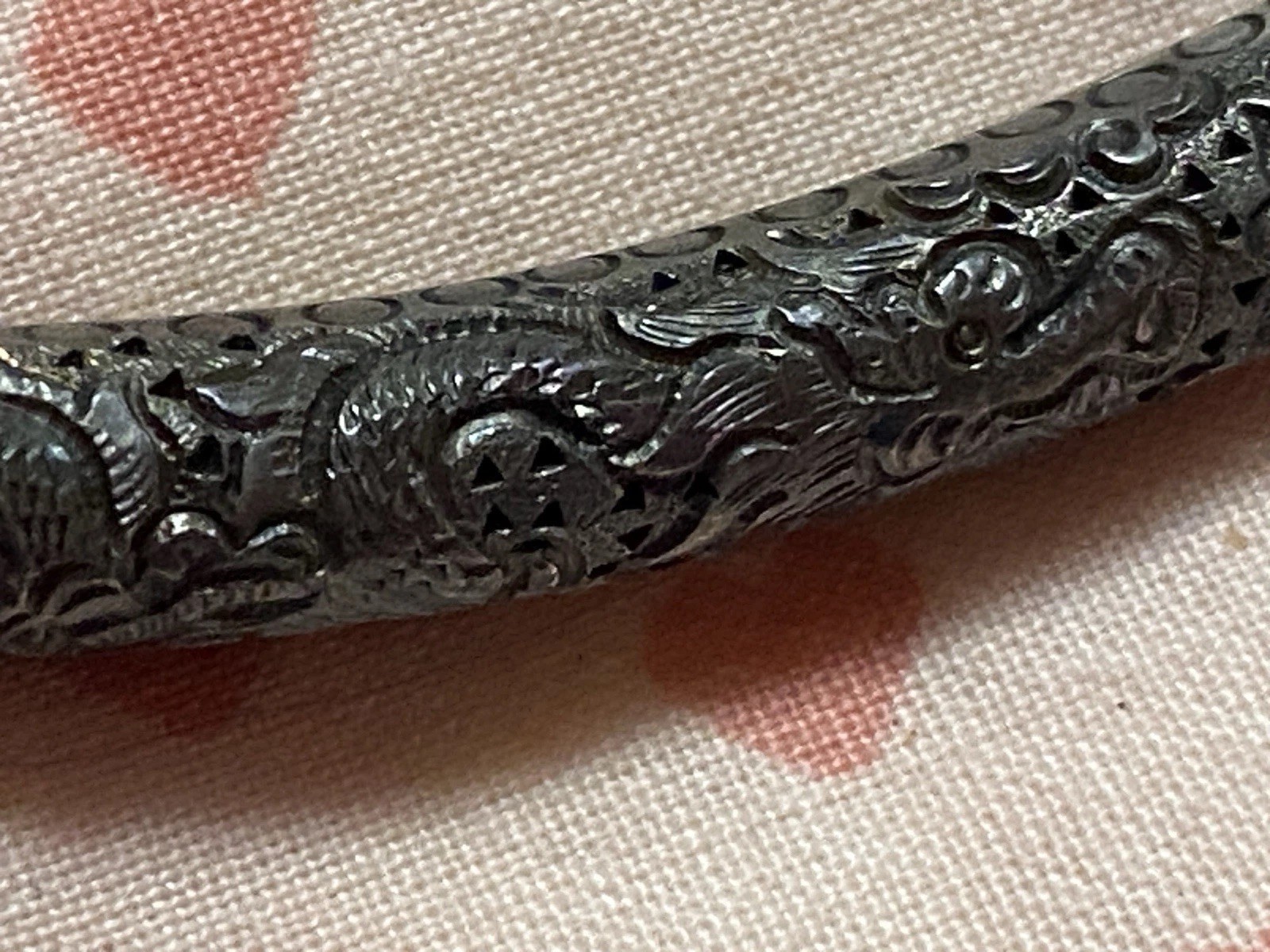 Vintage Vietnam 980 Silver Dragon Tube Necklace PHUC TIN 98% 22.5” Yin Yang