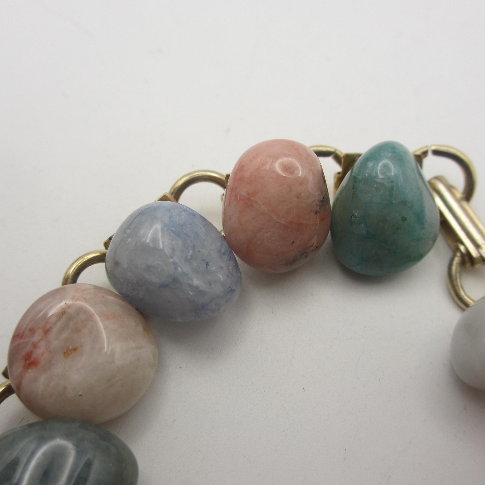 Vintage Gem Stone Bracelet Multicolor Pastel Gold Tone