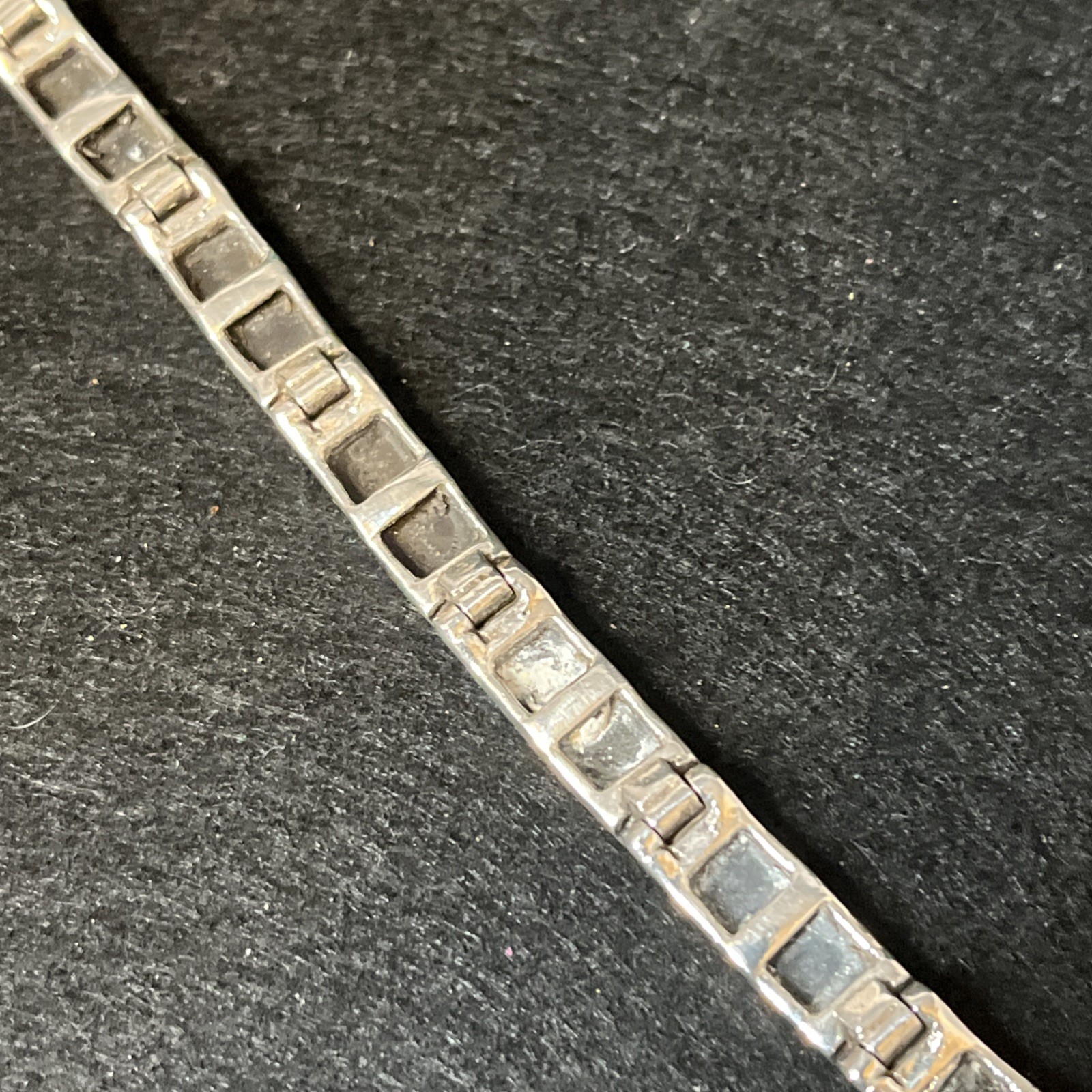 Vintage 925 Sterling Silver Black Onyx Modernist Tennis Bracelet 7.25in 22.6g