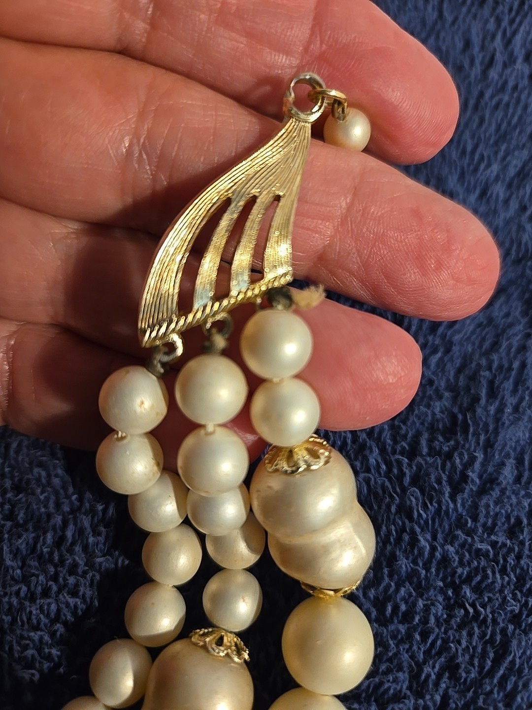 Vintage necklace popcorn Mixwd white beads 3 strands 13-15 inches