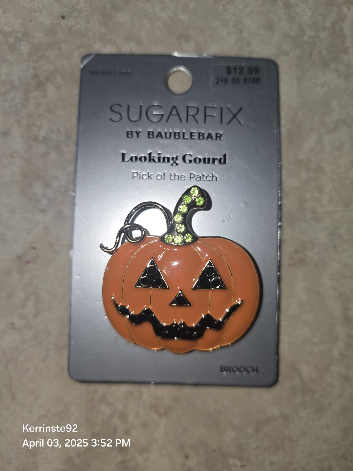 SUGARFIX by BaubleBar Looking Gourd Pumpkin Halloween Enameled Brooch Pin New!