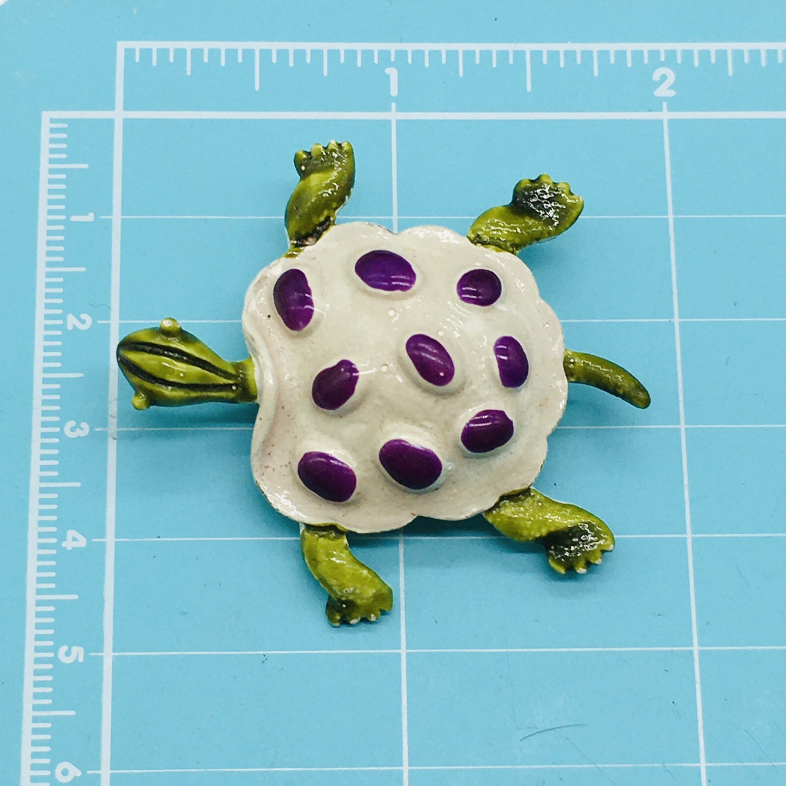 Gold Tone Purple Green White Slow Turtle Brooch 2″