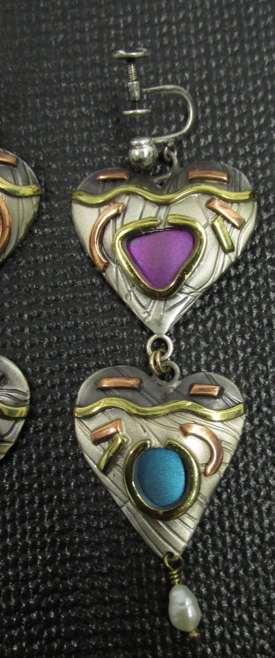 Vintage Susan Maria Buckley Mixed Metal Sterling Niobium Earrings Screw Backs