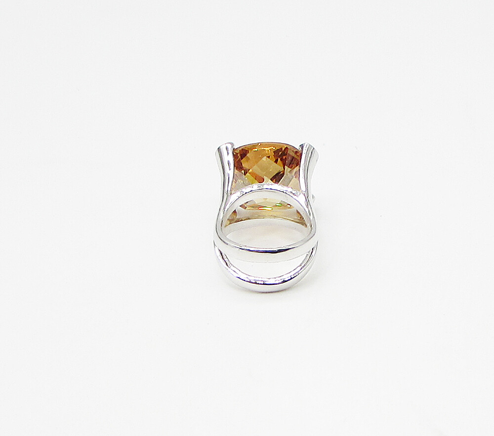 925 Sterling Silver Citrine & White Cubic Zirconia Cocktail Ring Sz 7 RG3441