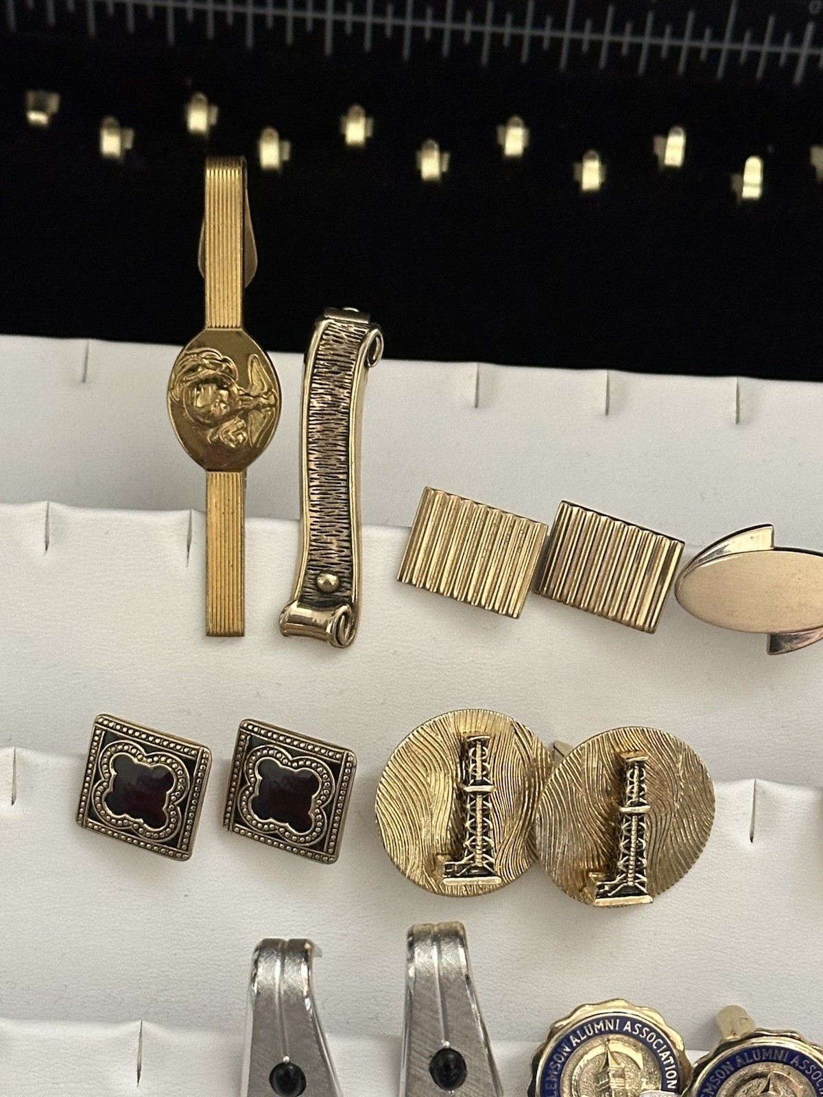 Vintage Lot Gold Silver Tone Glass Gemstones Cuff links Tie Clip Tie Tack 22pc