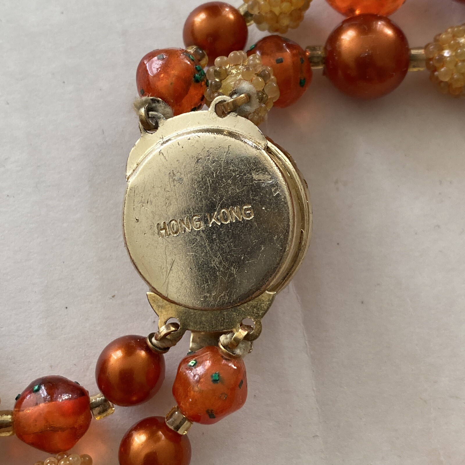 Vintage 20″ Bead Necklace Double Strand Copper Color Sugar Autumn Fall Colors