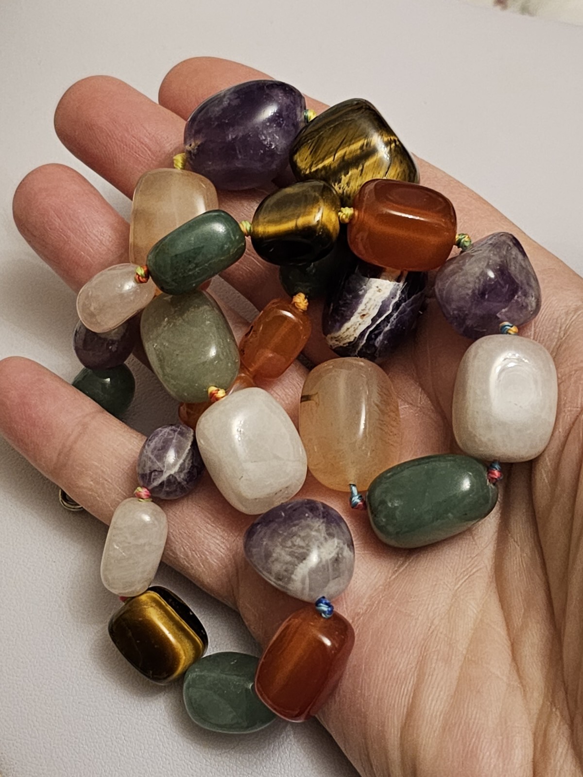 Vintage Natural Carnelian Agate Jade Aventurine Tiger’s Eye Bead Necklace