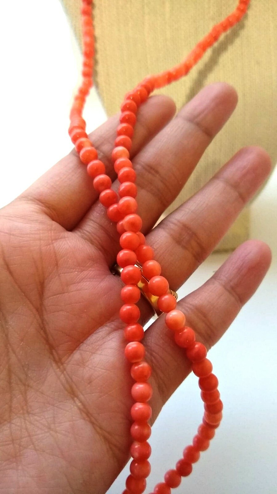 5mm Genuine Natural Pink Red Coral Beads Necklace in Silver Setting 78cm 29 gms