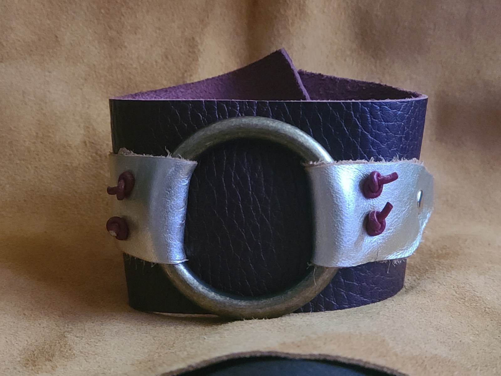 MyxxBlenz leather cuff bracelet with brass ring. Wearable art NWOT