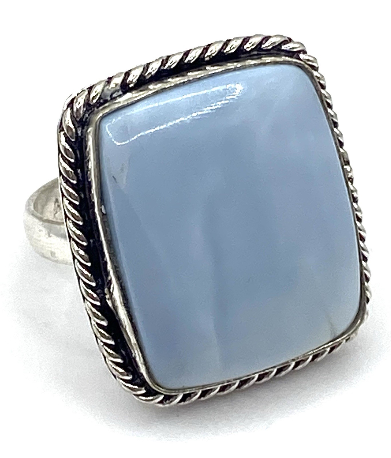 Vintage Sterling Silver / 925 Owyhee Blue Opal Rectangle Rope Ring Size 10