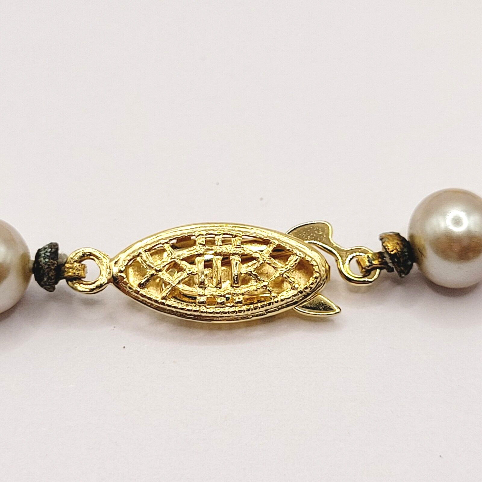 Cream Hand Knot Faux Pearl Bead Necklace GSilver Mark Vintage Necklace 19 Inch