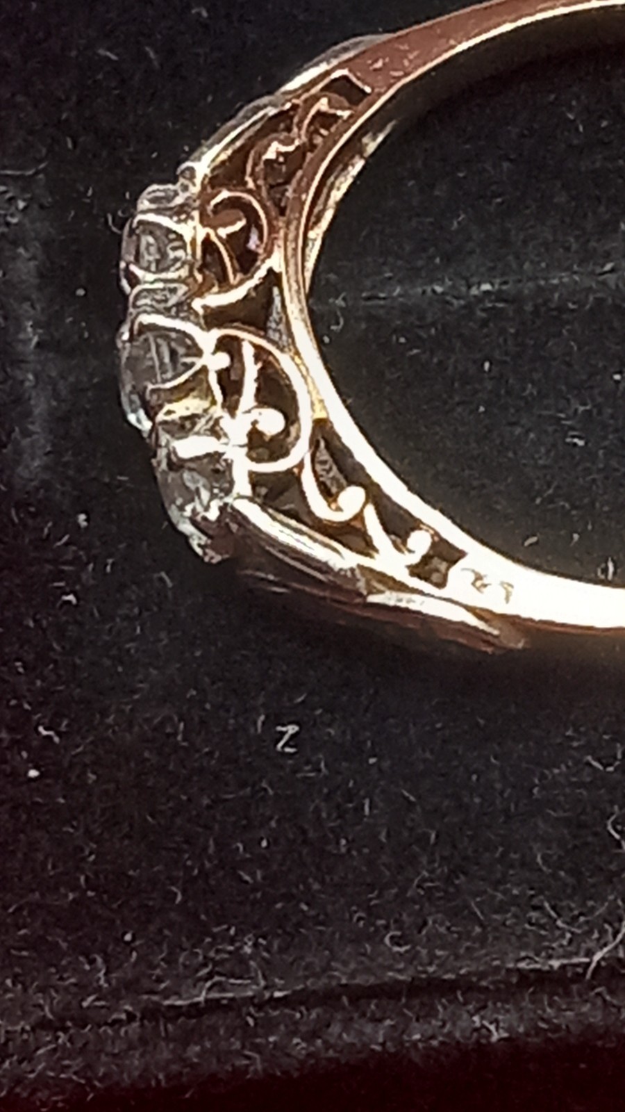 Vintage British 9 Carat Gold Palladium Ring with Trilogy Stones