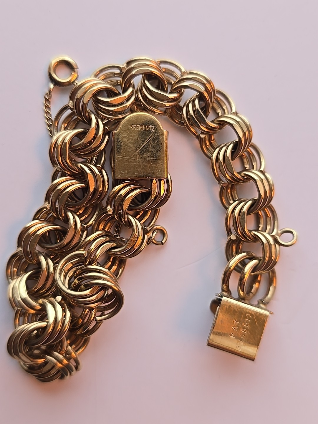 KREMENTZ Starter Charm Bracelet Triple Link Gold Overlay 7.75″