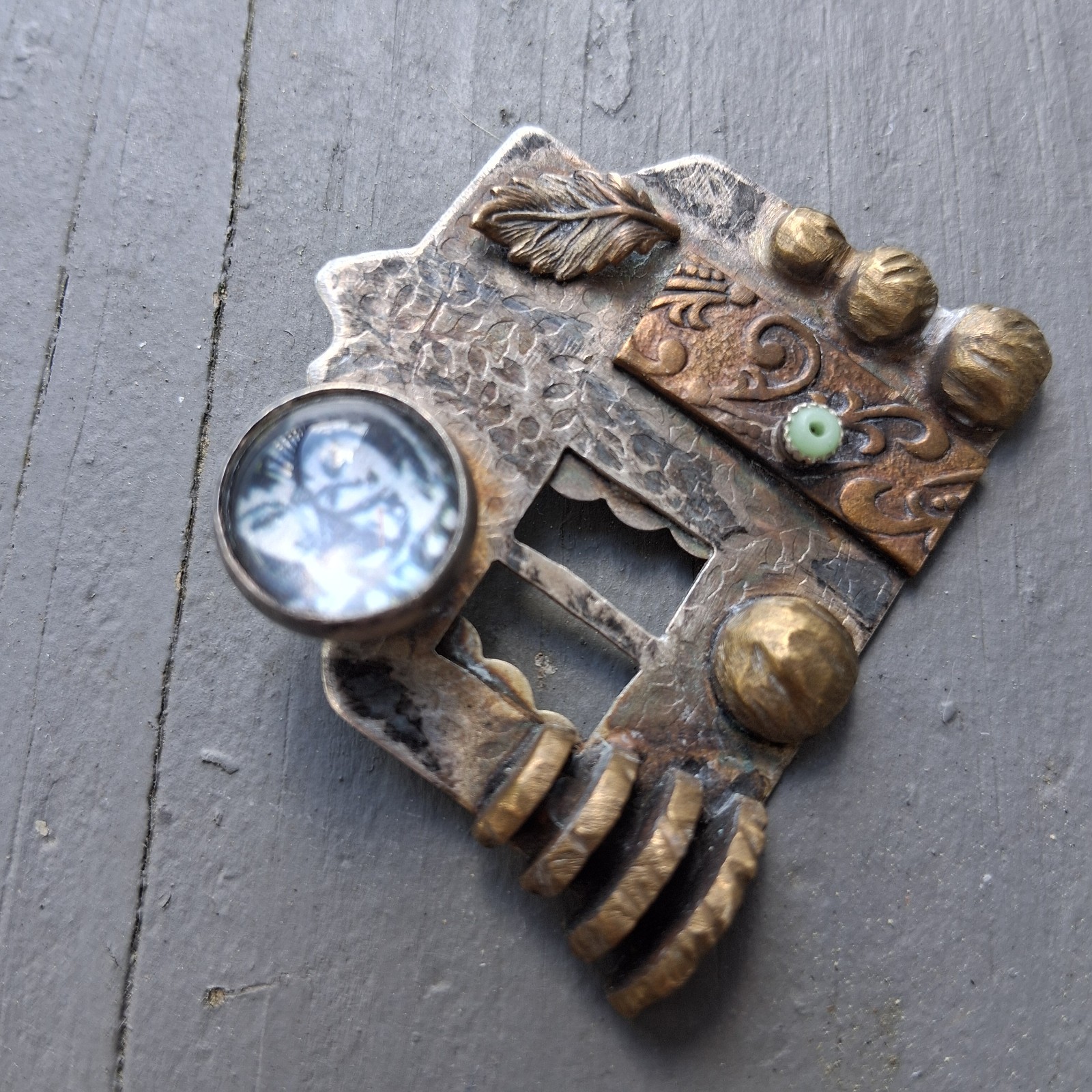 Vintage Sterling Silver Mixed Metals Brooch Pin Signed Dated