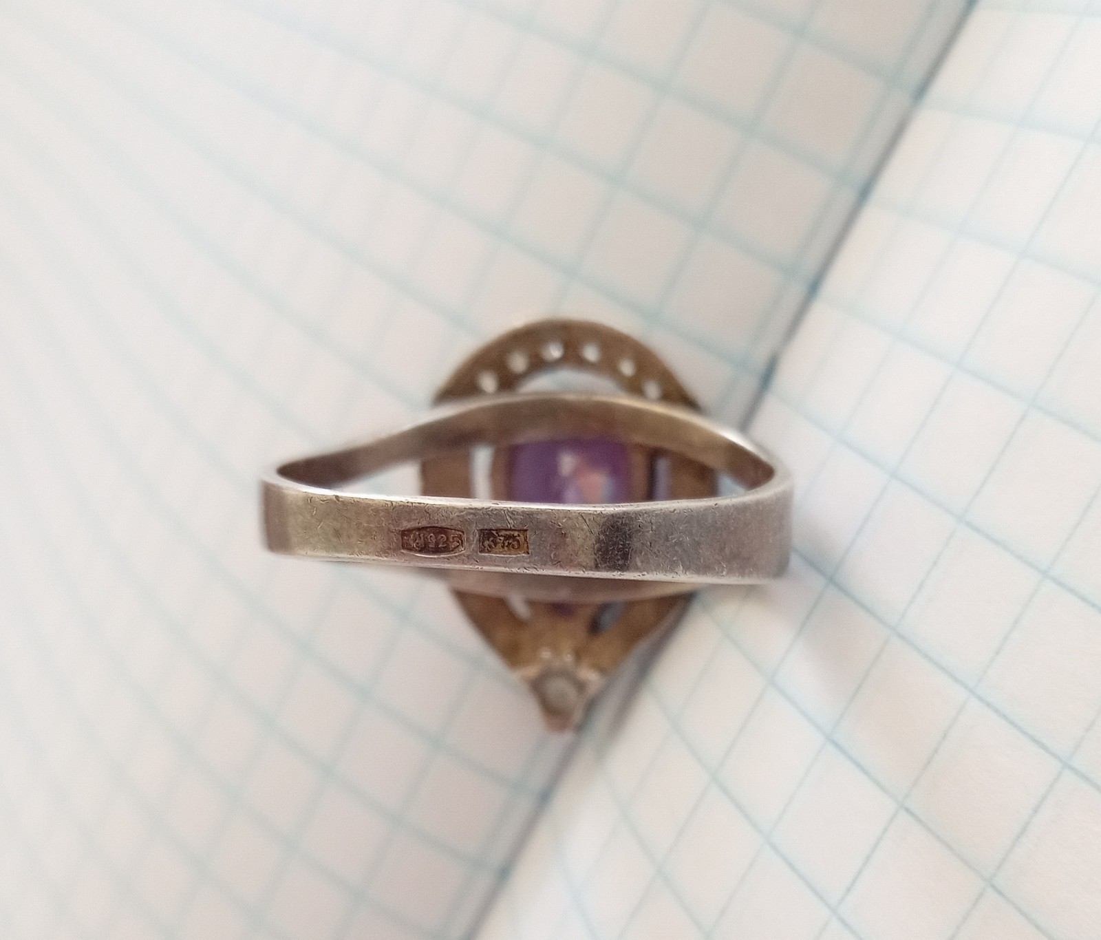 Vintage Ring Purple stone Sterling Silver 925 gold 375 test Women Jewelry siz 11