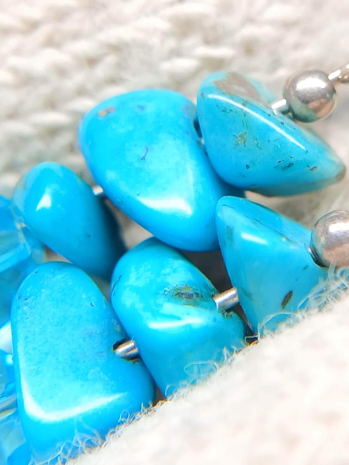 Sterling Silver Turquoise Chip Blue Crystal Dangle Earrings