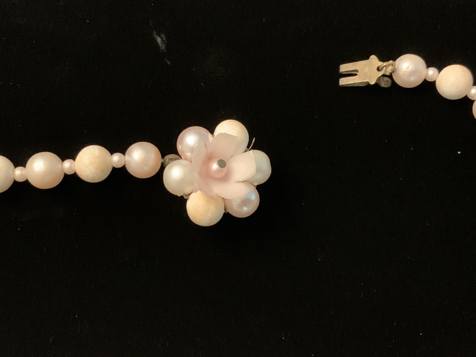 Vtg. 1950s-60s 18” Necklace, Pink Floral Design, Early Plastics, Post War Japan