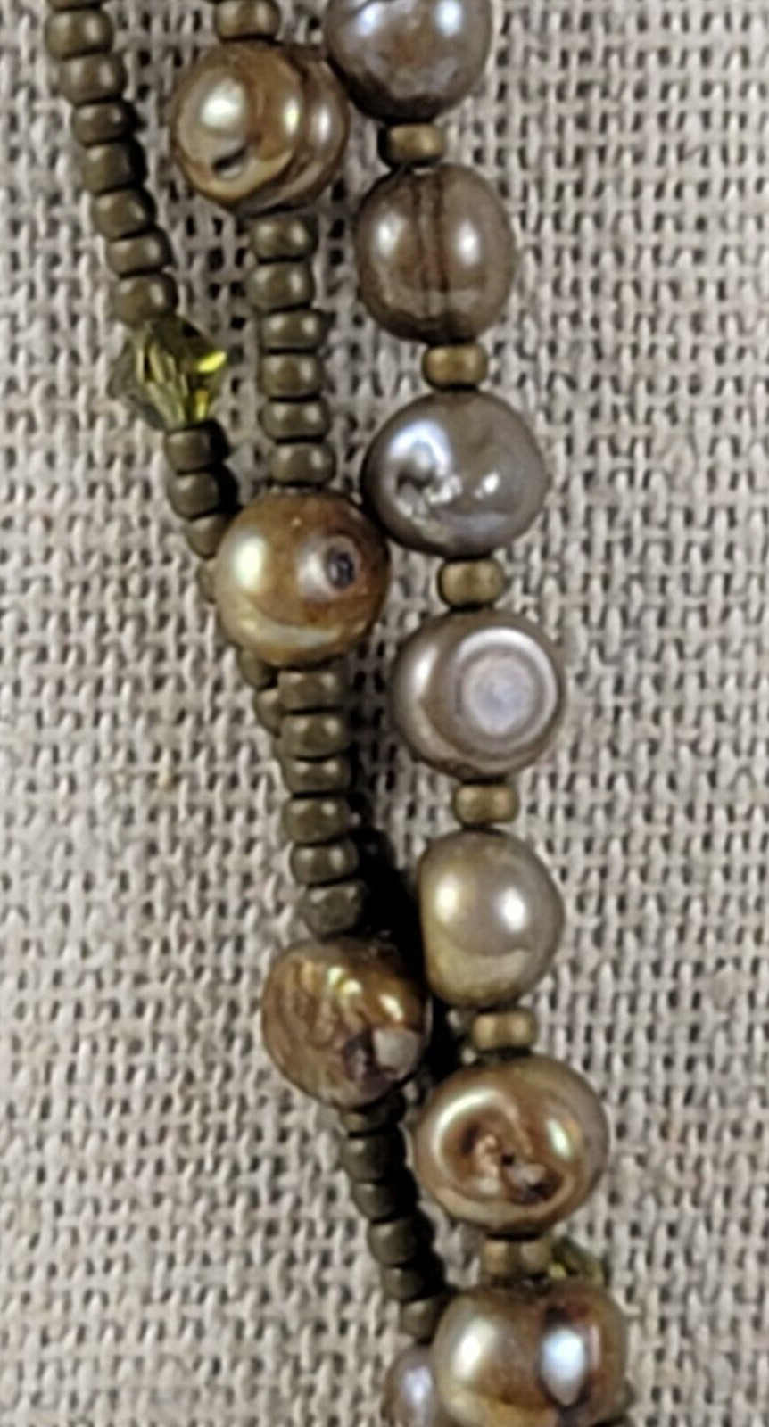Gray Baroque Pearl And Crystal Beaded Necklace 3-Strand Toggle Clasp 21″ Vintage