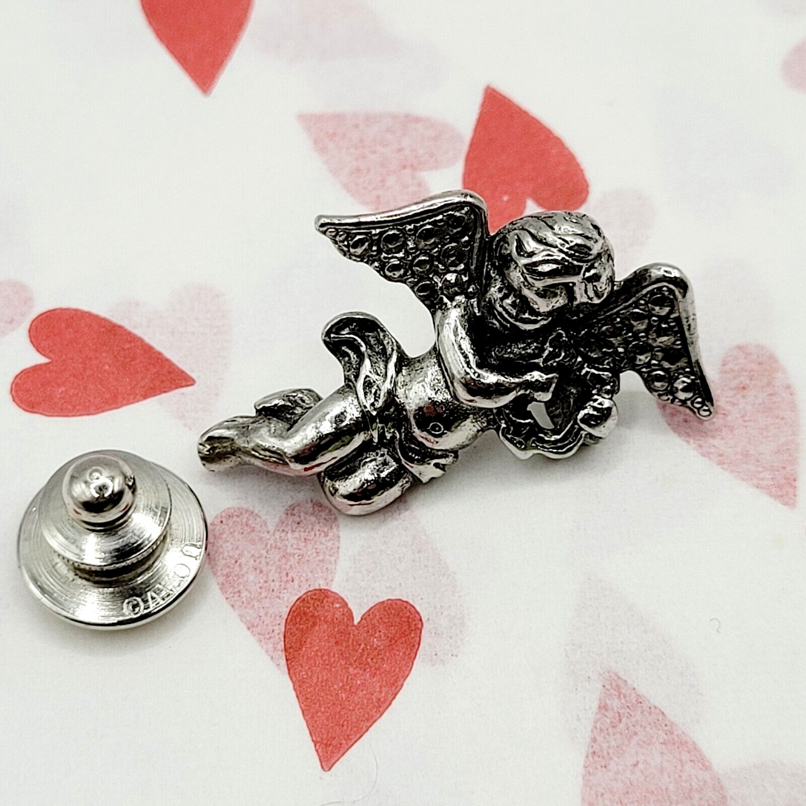 Cherub Angel Lapel or Scatter Pin Silver Tone Faux Marcasite Avon Vintage 1984