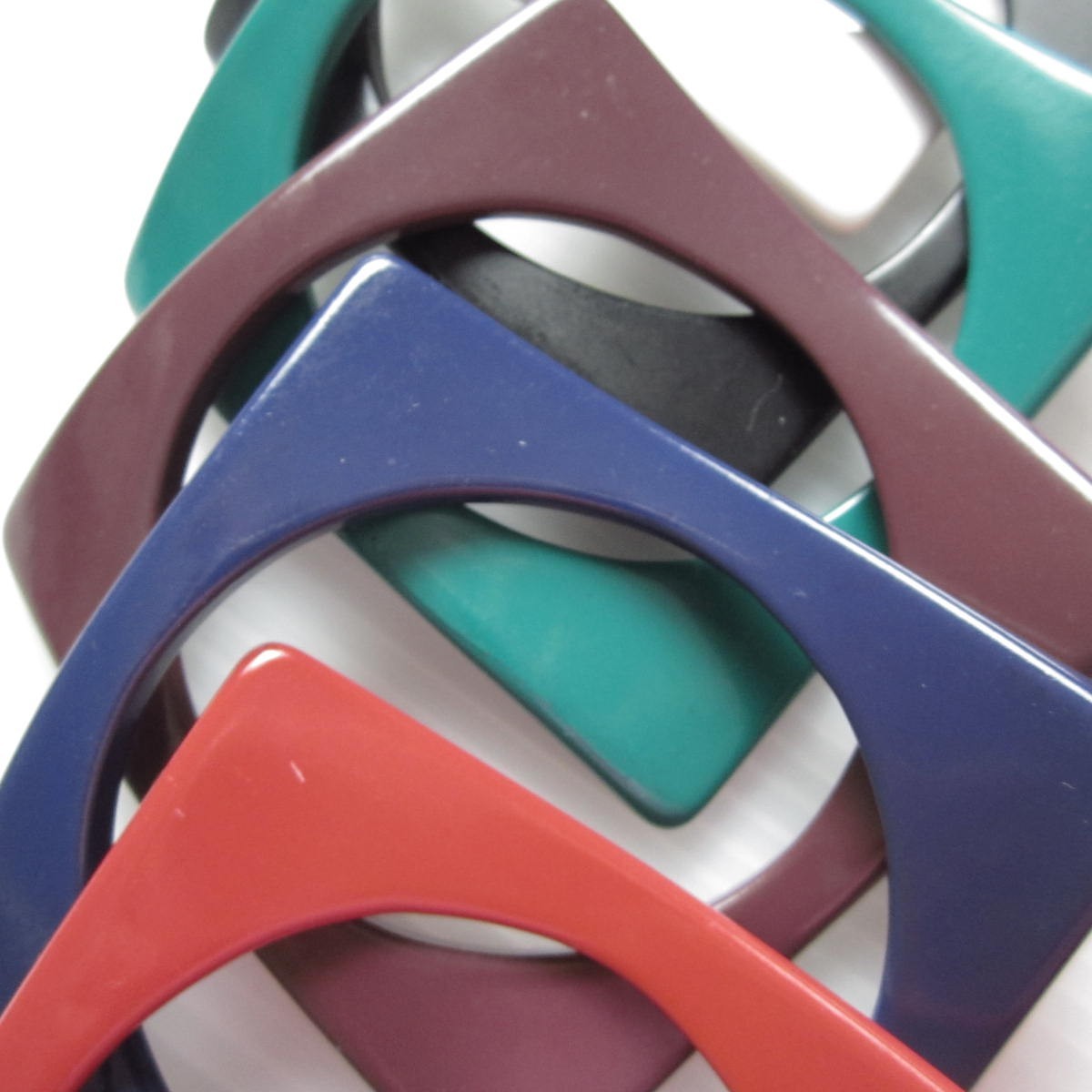 Vintage Lucite Bangle Bracelets Set of 6 Jewel Tone 1960s Mod Square Retro