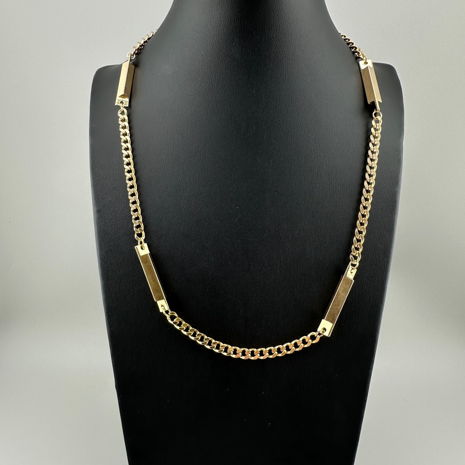Vintage Chain Necklace Gold Tone Curb Bar Link 18″ Spring Ring Clasp 1990s Y2K