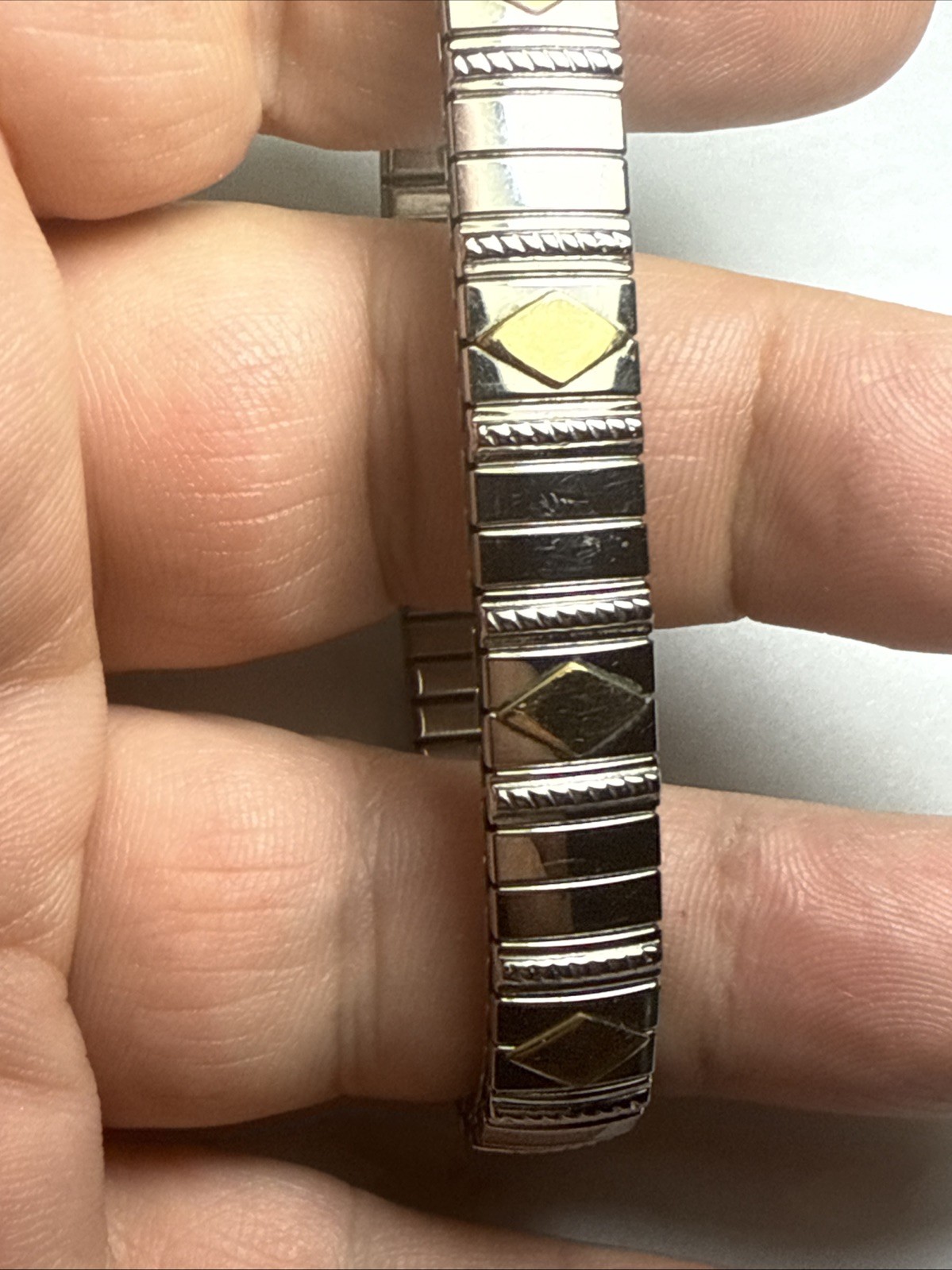 Bracelet MILOR Italy 14k Gold Accents And Stainless Steal Stretch Expanding 9mm