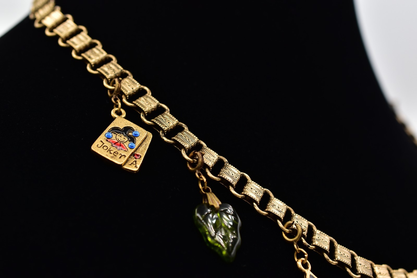 Glass Works Studios Anna Koplik Charm Necklace Collar Casino Cards Signed BinBN