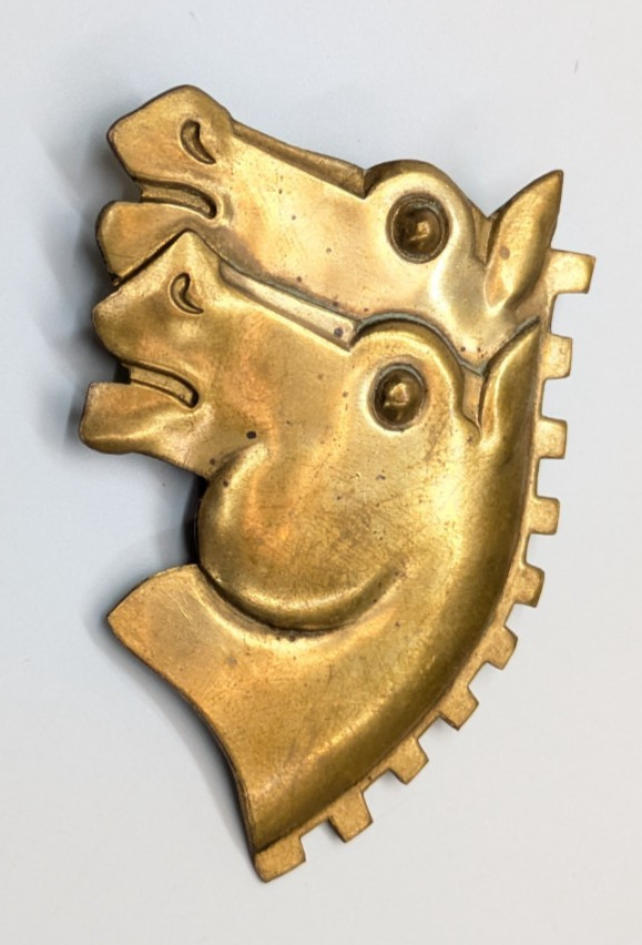 Vintage Chunky Brass Double Horse Head Brooch Pin 2.5″ Equestrian Artisan