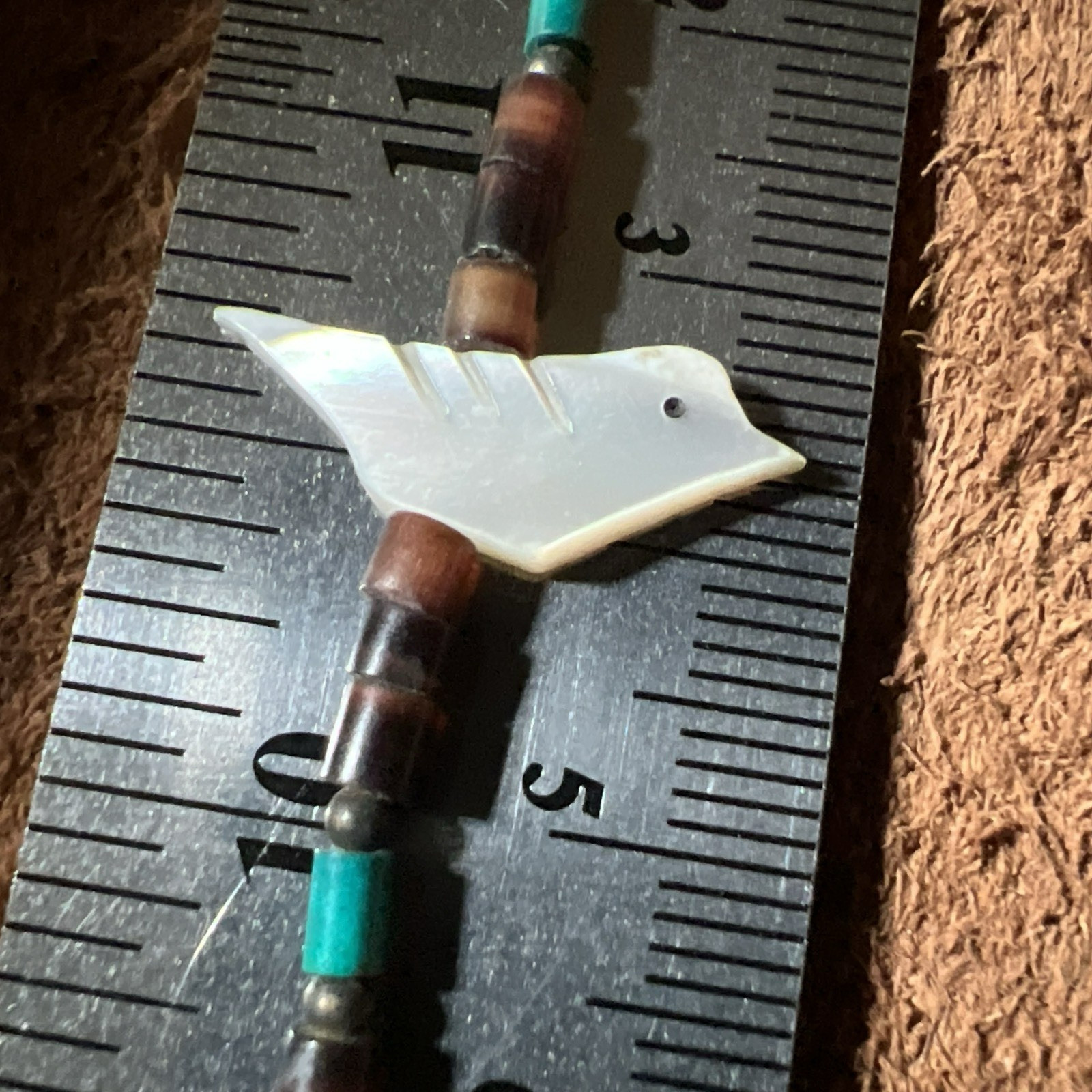 Native American Choker Necklace ~ MOP Bird Fetish Heishi Turquoise ~ 15.5” 7.6g