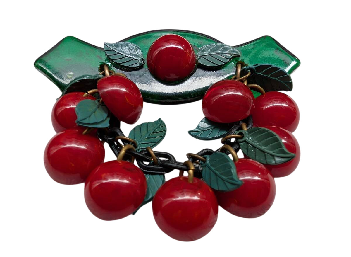 1930s ~ 1940s Cherry Shape Bakelite Brooch Size H 2.5 x W 3.3 in