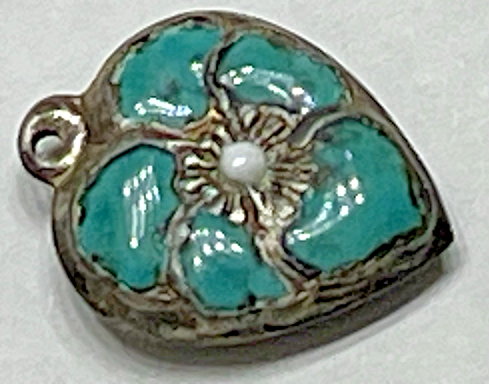 Sterling Silver Heart Flower Charm Puffy Enamel Pansy 925 Vintage Stamped Blue