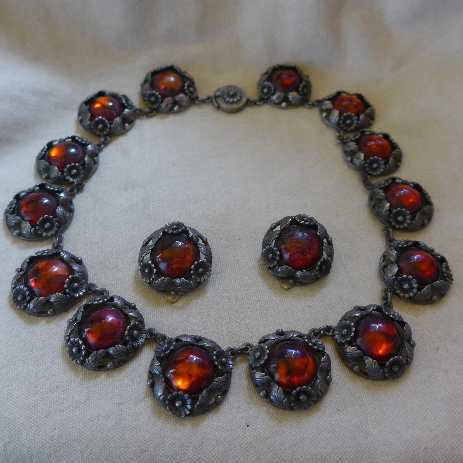 Denmark N. E. FROM Niels Erik 925 Sterling Silver Amber Necklace & Earrings
