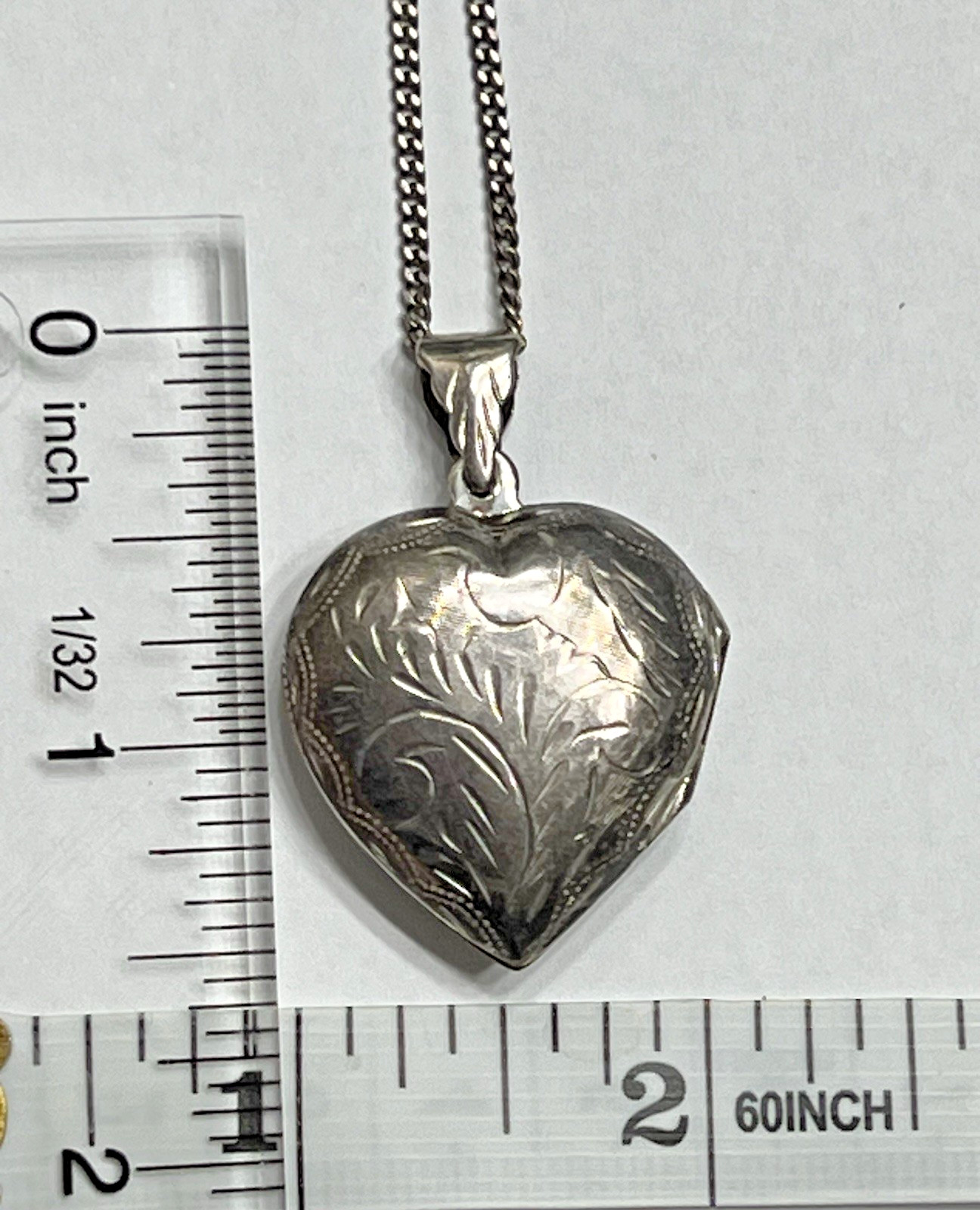Sterling Silver Heart Necklace Pendant Puffy Locket Chain 925 Vintage Signed US