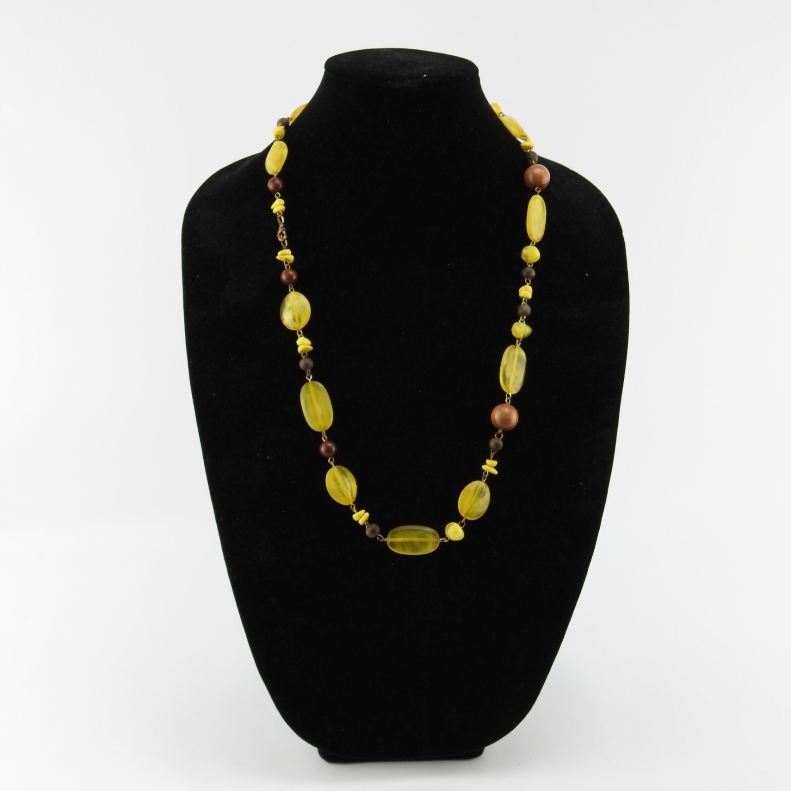 Vintage Plastic Resin Beaded Necklace Yellow Brown No Clasp