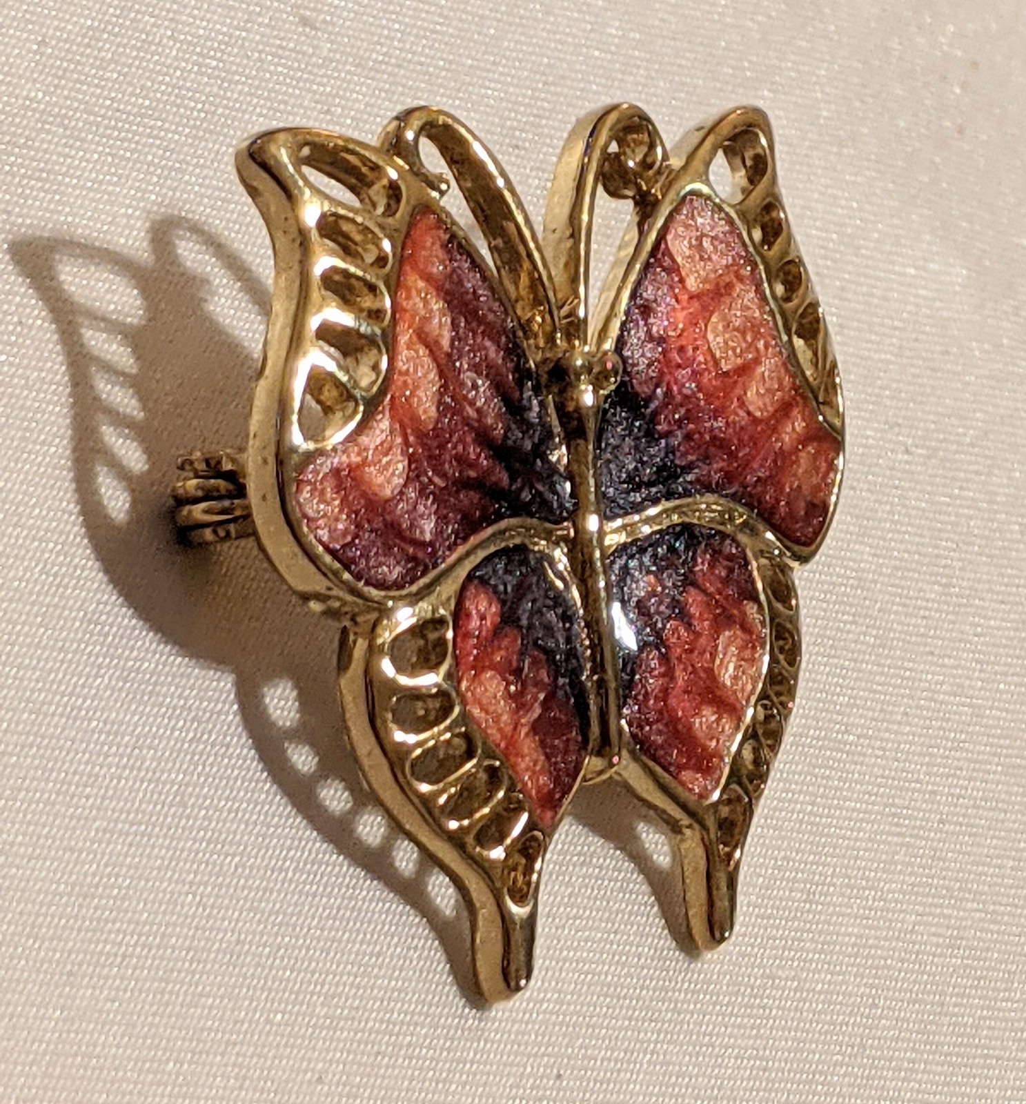 Monet Enameled Butterfly Brooch Pin Gold Tone Pinks Purples EUC