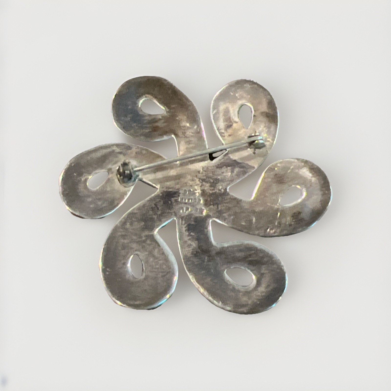 Taxco Sterling Silver Los Castillo Turquoise Malachite Lapis Swirl Brooch Pin