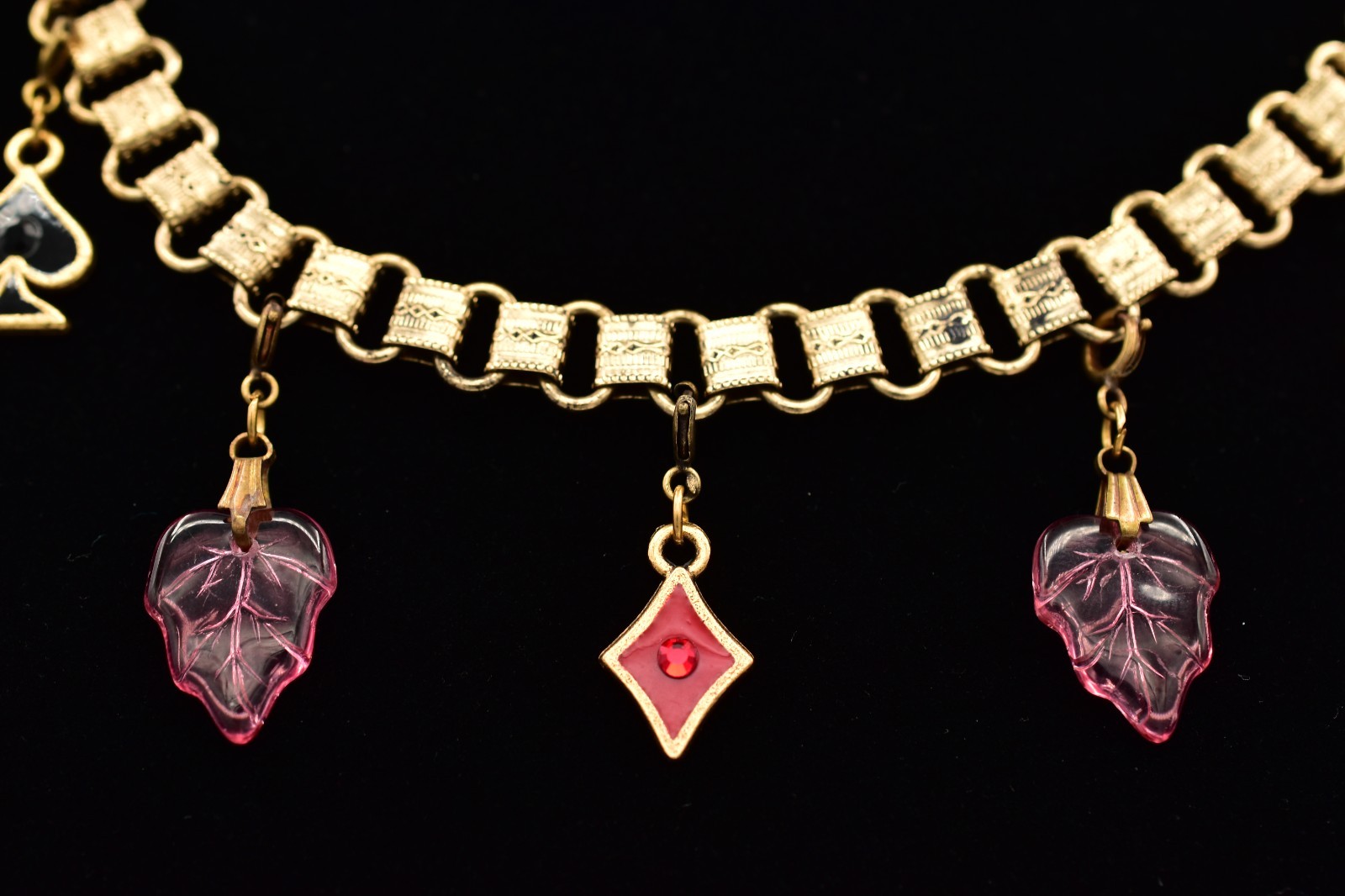 Glass Works Studios Anna Koplik Charm Necklace Collar Casino Cards Signed BinBN