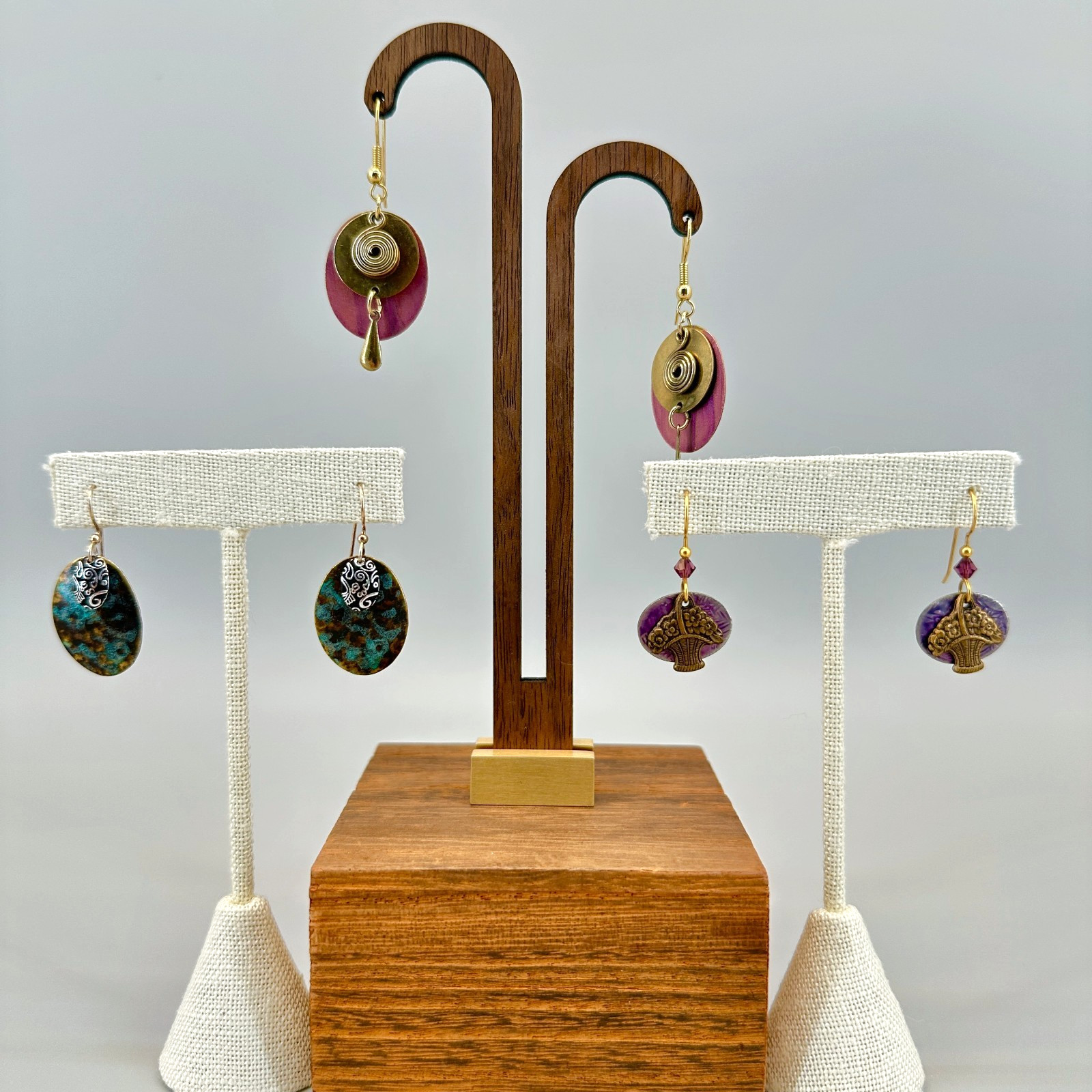 Vintage Bohemian Artisan Earrings Lot Mixed Metals Dangle Pierced Earth Tone