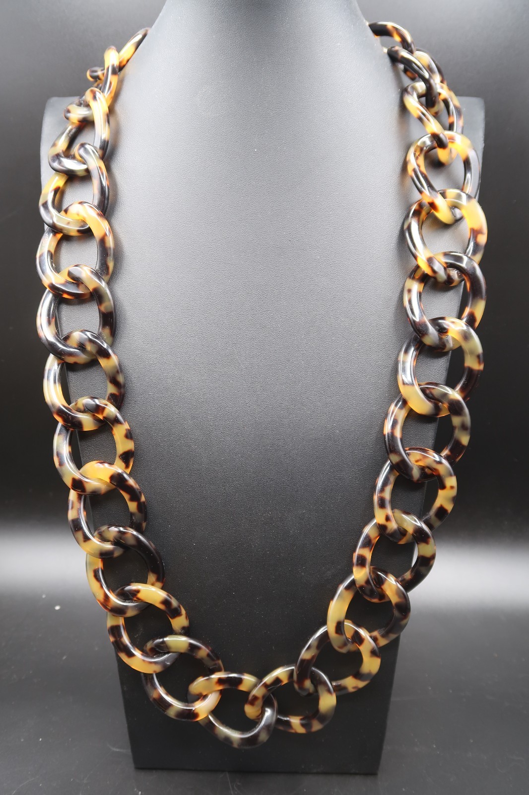 Vtg Chunky Tortoise Shell Large Link Necklace Acrylic Celluloid Bakelite
