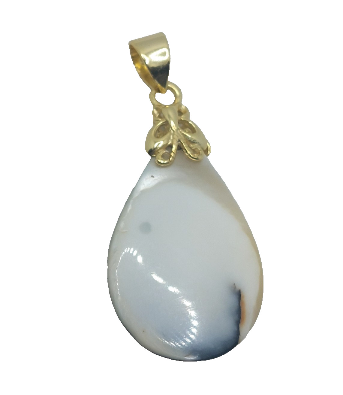 Vtg. Tear-dropped Shaped MOP Blister Pearl Pendant .925 Vermeil Butterfly Bail