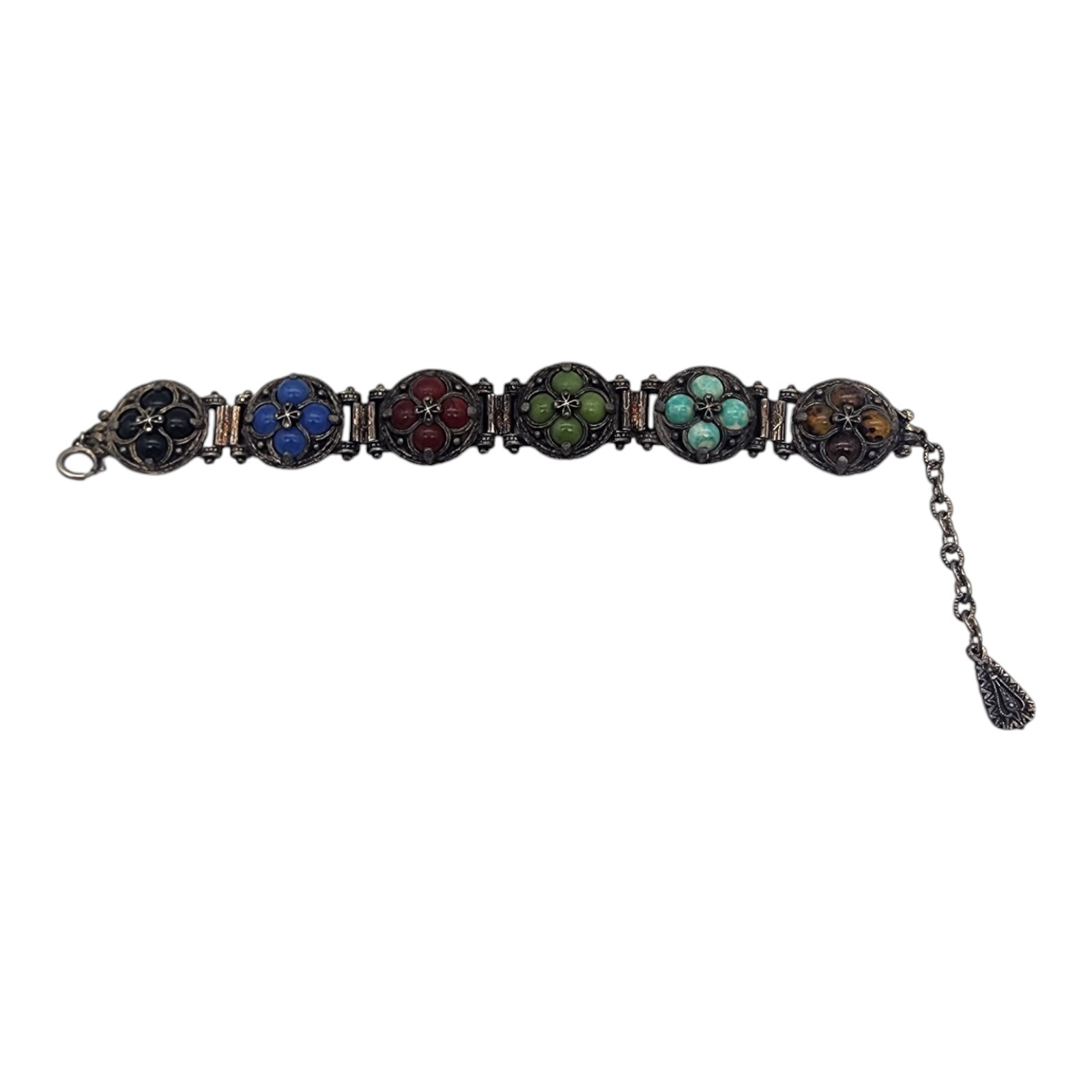 Vintage Estate Glass Stone Panel Bracelet Designer Costume Jewelry