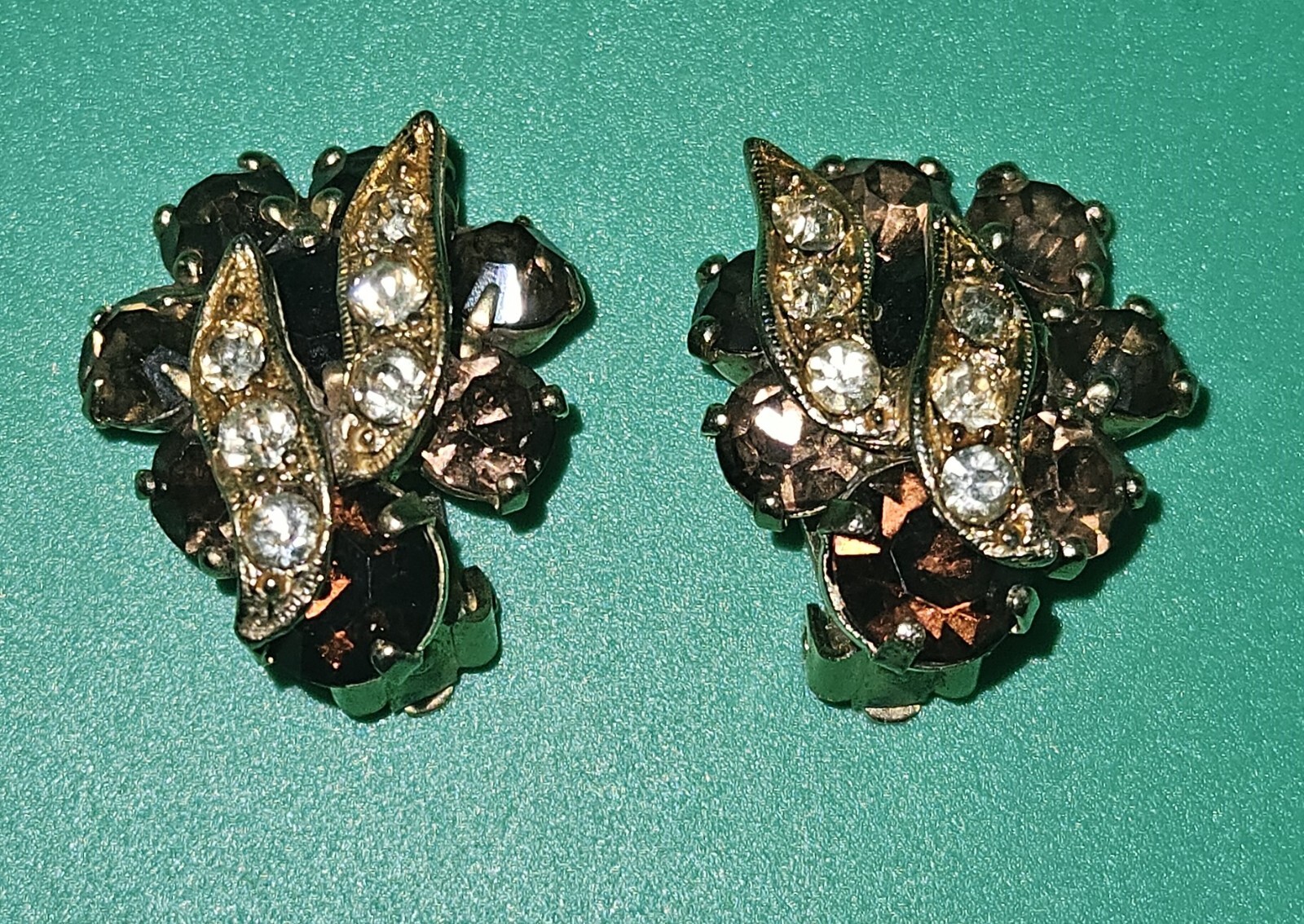 Vintage Signed WEISS Amber Topaz and Clear RHINESTONE Clip Earring