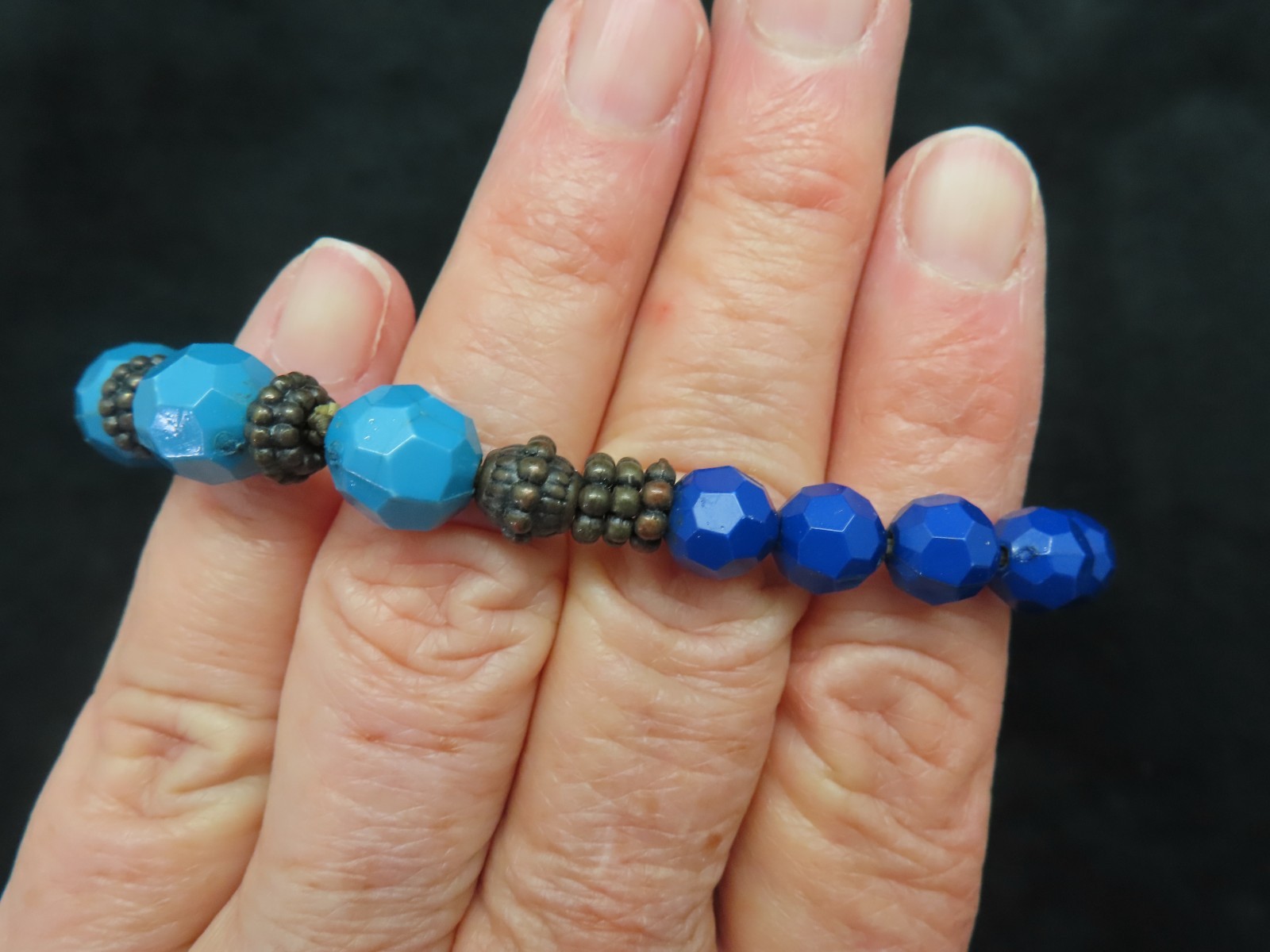Vintage Contemporary Teal & Blue Bead Stretch Bracelet