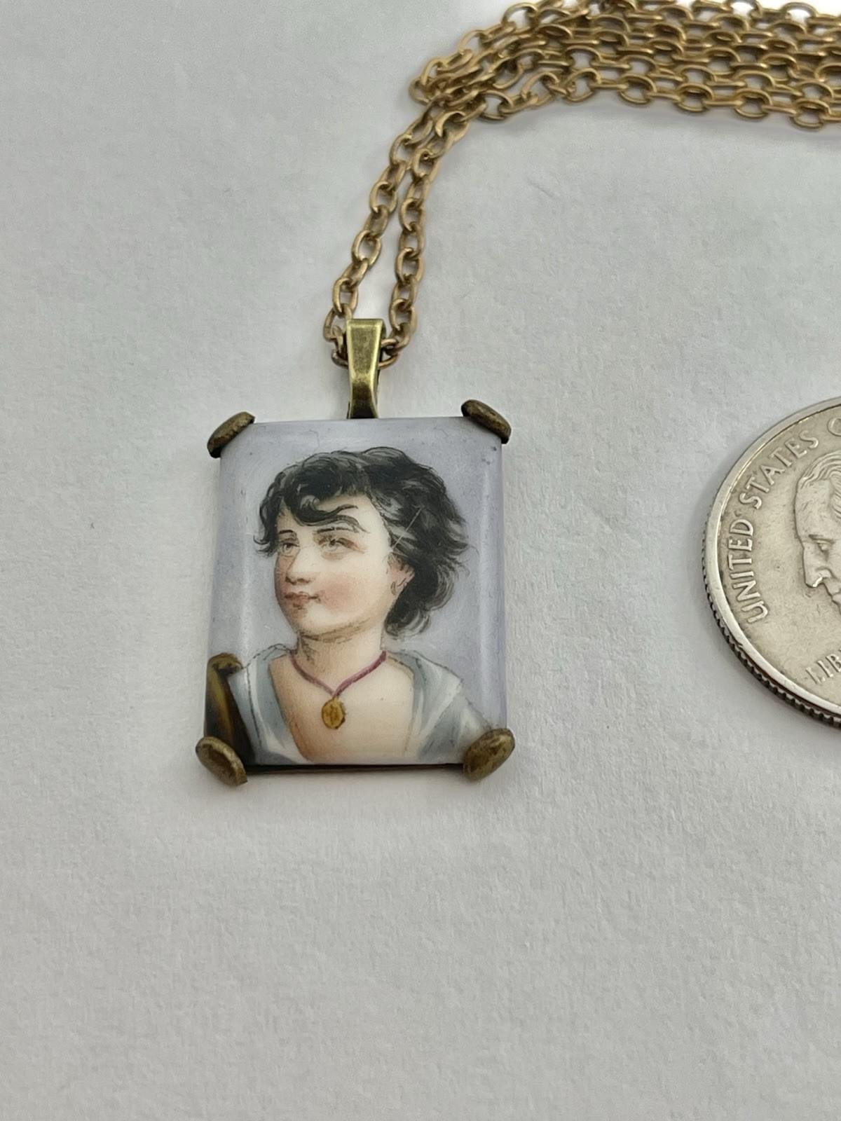 Victorian Art Nouveau Hand Painted Neapolitan Fisher Boy Portrait Pendant AS IS
